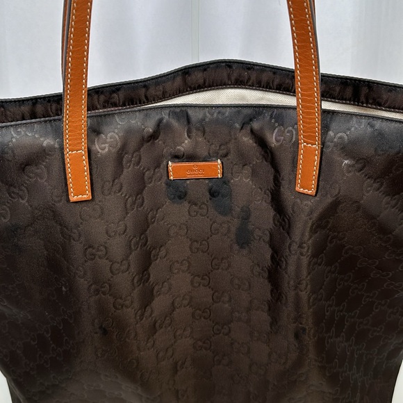 Authentic GUCCI Embossed GG Monogram Shopper Tote- Dark Brown - Picture 4 of 15
